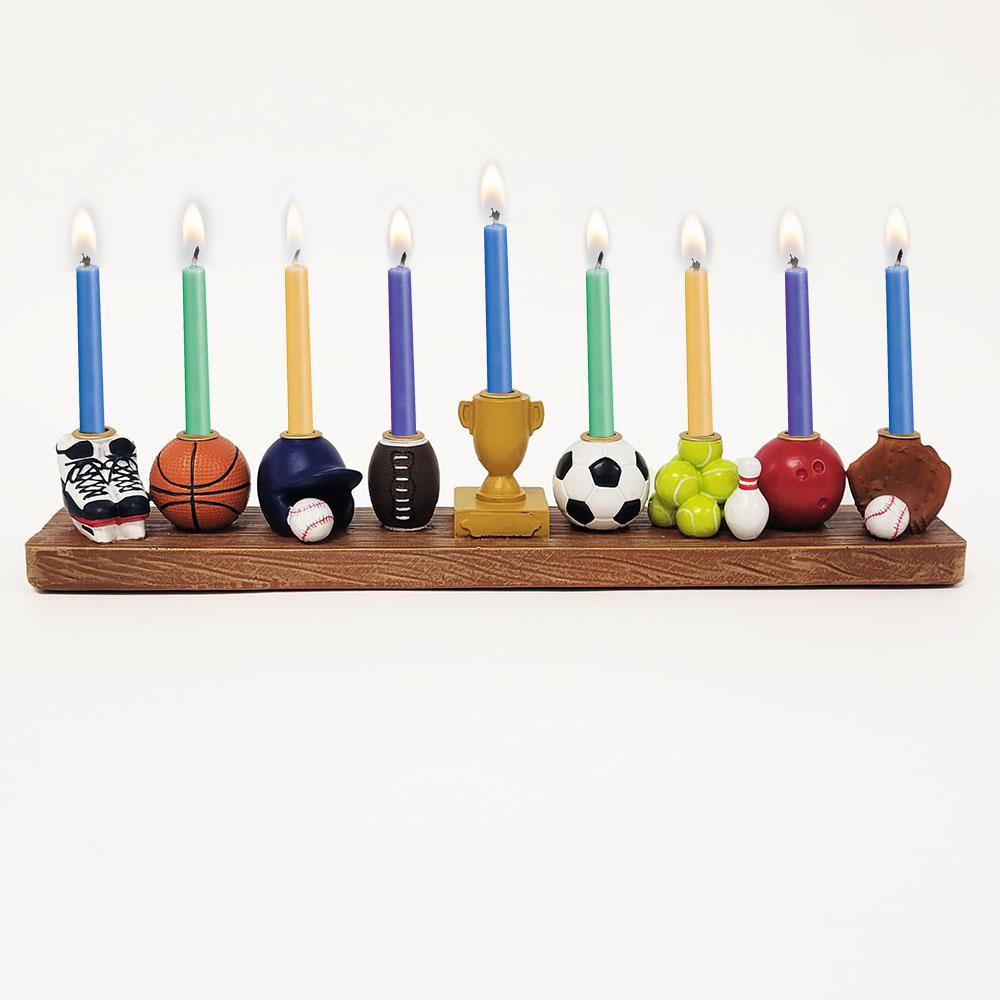 Hand Painted Resin All Sports Menorah - Set With Style