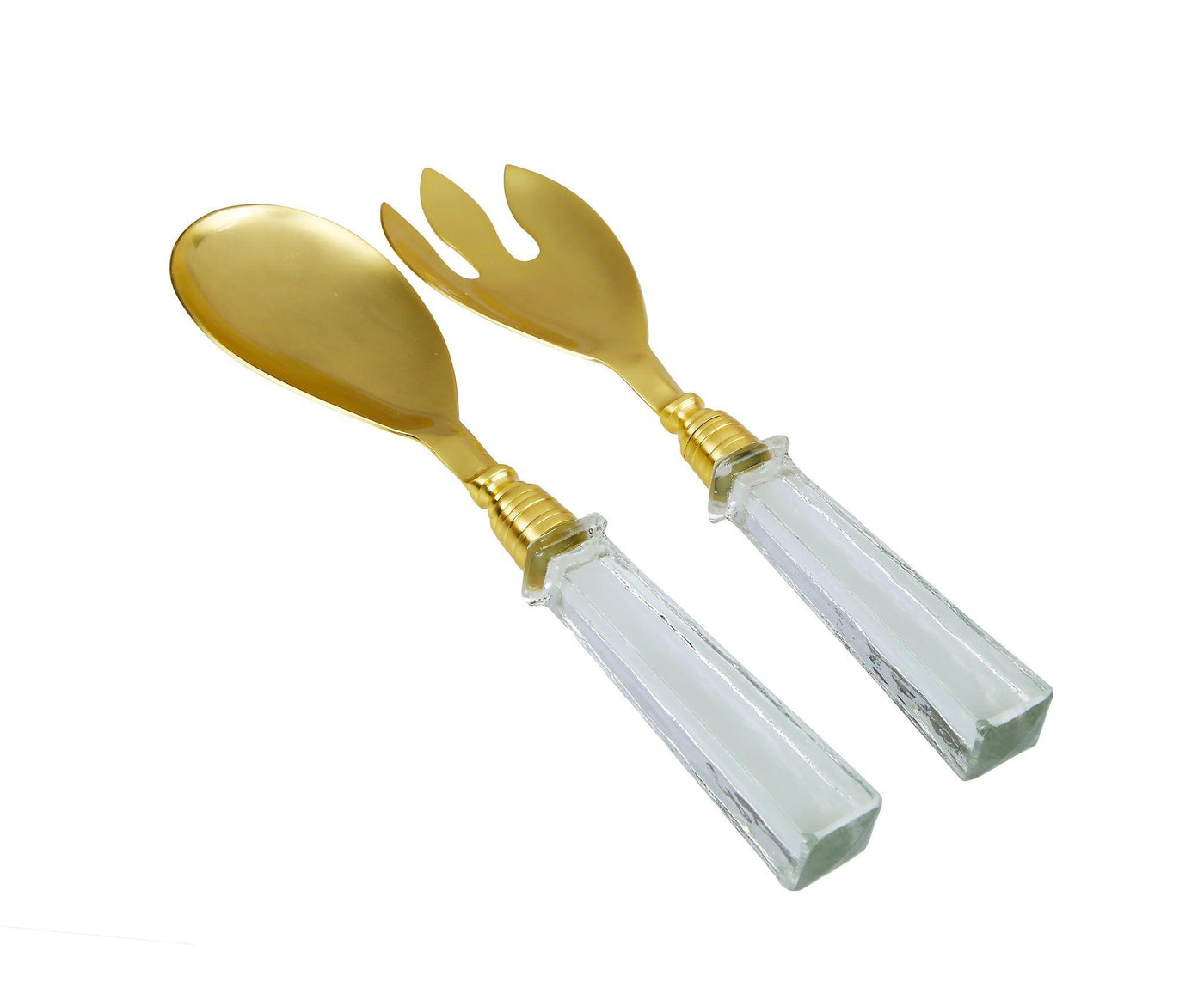 Set of 2 Stainless Salad Servers with Square Glass Handle - Set With Style