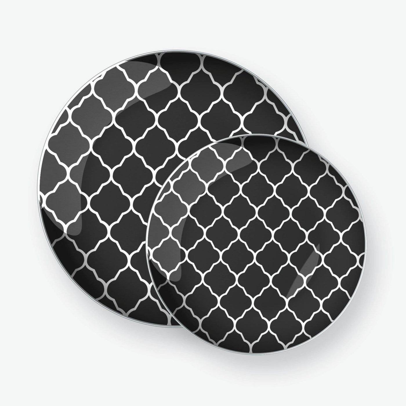 Round Black • Silver Pattern Plastic Plates | 10 Pack - Set With Style