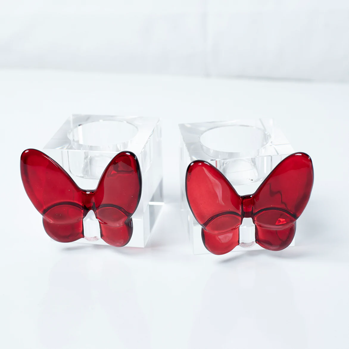 Pair of Crystal Butterfly Tealight Holder in Red - Set With Style