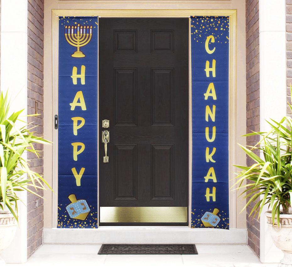 Happy Chanukah Door Banner, Poly, Gold Accents - Set With Style