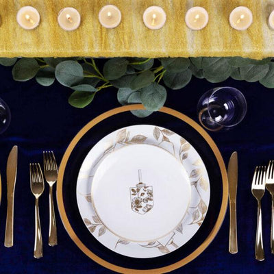 Chanukah Plates Combo White and Gold (Service for 10) - Set With Style
