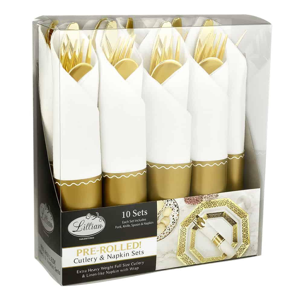 Pre-rolle Cutlery and Napkin Set Gold -10 count - Set With Style