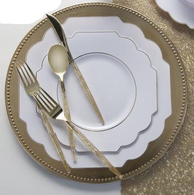 Scalloped White • Gold Plastic Plates | 10 Pack - Set With Style