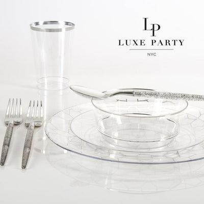Clear • Silver Round Plastic Plates | 10 Pack - Set With Style