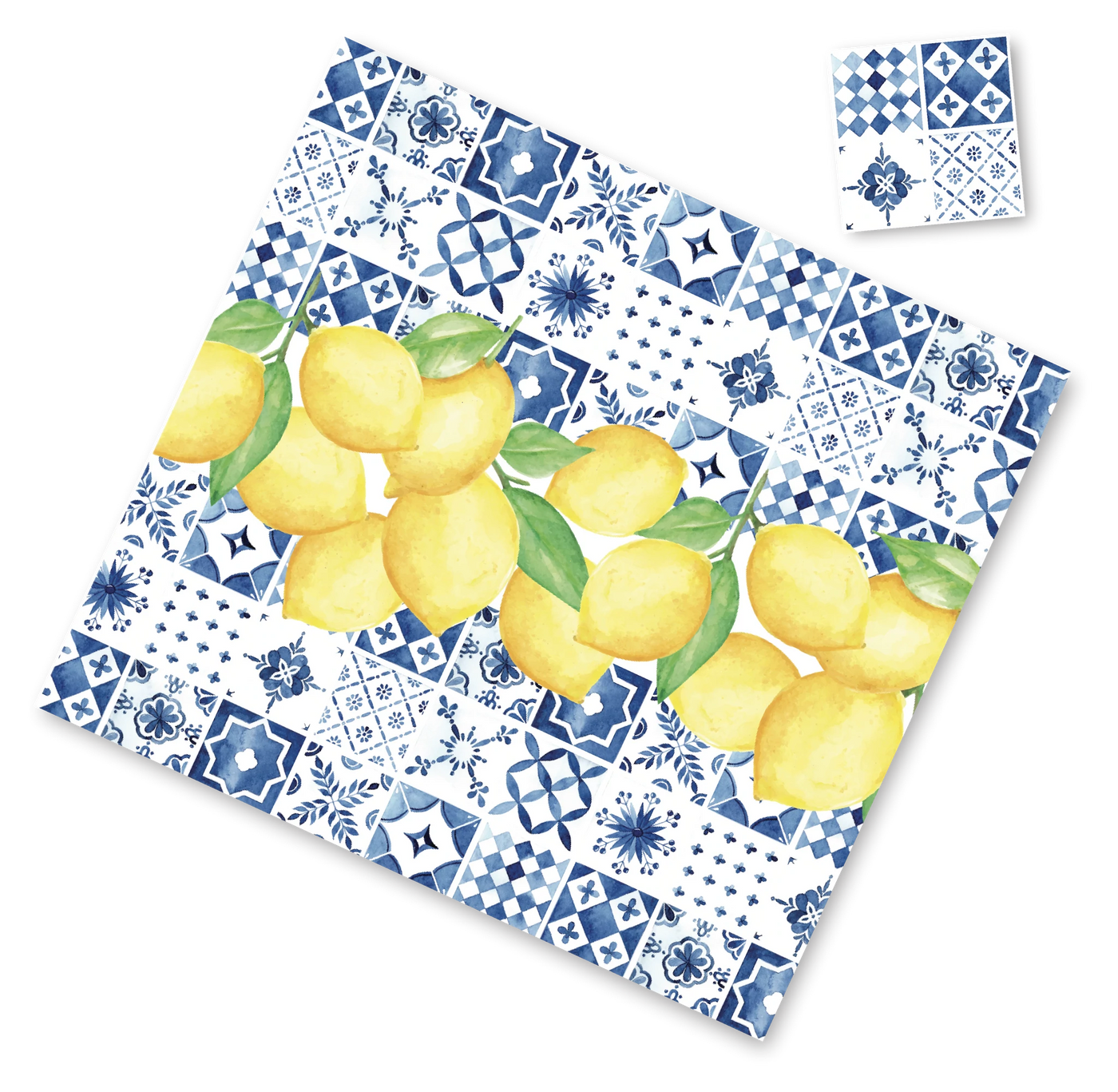 Tiles With Lemons Paper Placemat With Coaster(12ct) - Set With Style