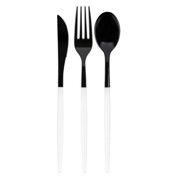 Chic Flatware Black/White Combo (16 Forks + 8 Knives + 8 Spoons) - Set With Style