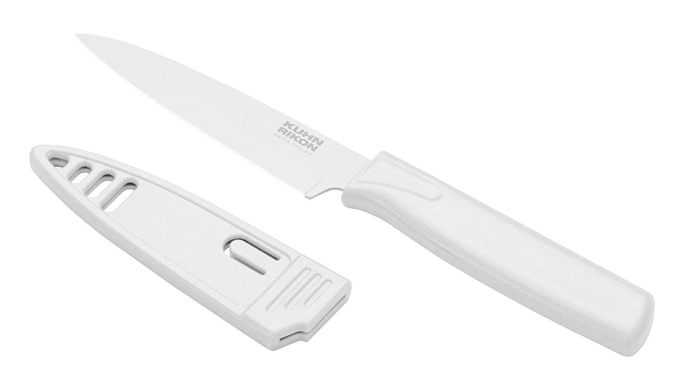 Kuhn Rikon - Paring Knife, Straight, Non Stick, Safety Cover, 4", white - Set With Style