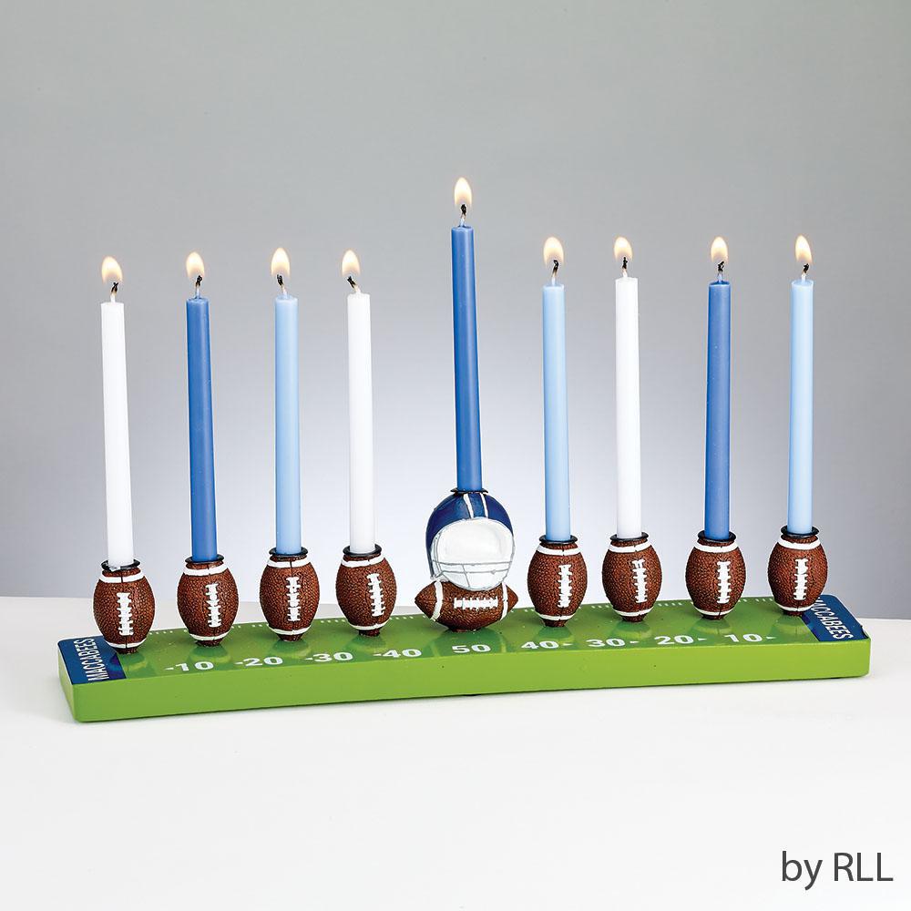 Hand-Painted Resin Football Menorah - Set With Style