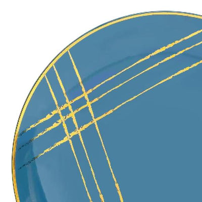 Blue with Gold Brushstroke Round Plates - Set With Style
