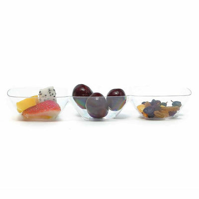 Clear Rectangular 3-Hole Mini Plastic Bowls (10 Count) - Set With Style