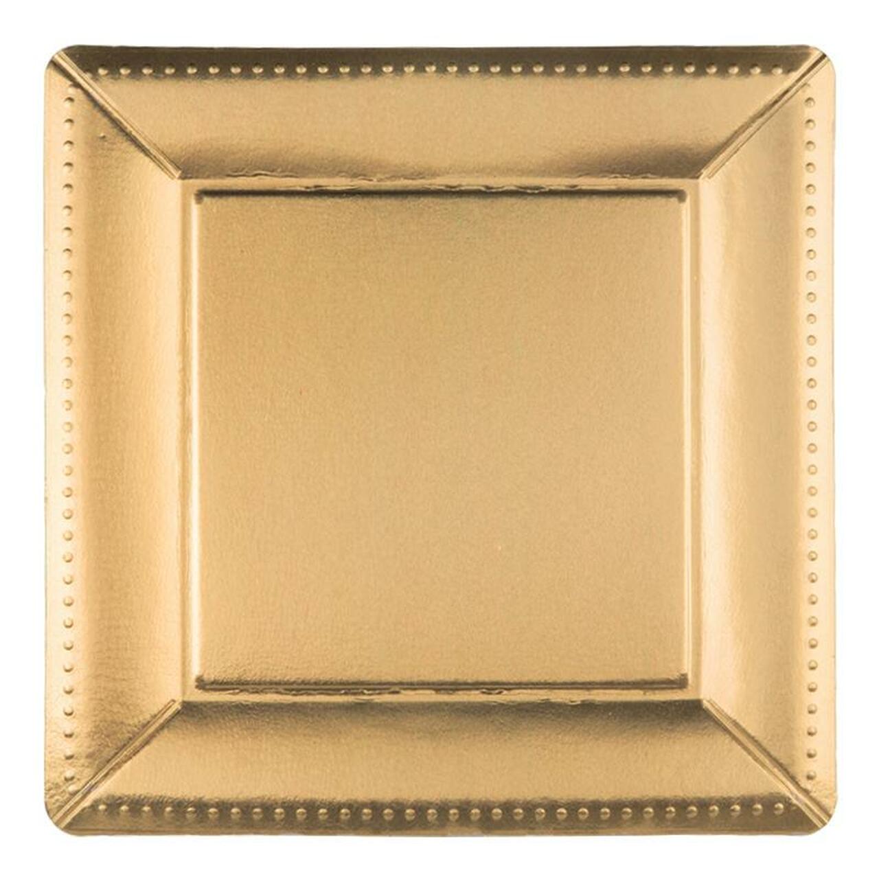 13" Gold Square Edge Beaded Disposable Paper Charger Plates (10 Count) - Set With Style