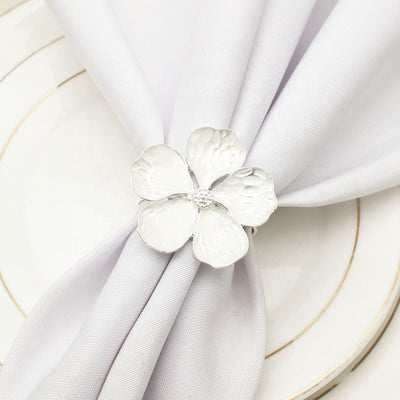 White & Silver Flower Napking Ring (4 ct) - Set With Style