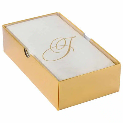 Gold Monogrammed Linen Look Guest Napkins - "J" (24ct) - Set With Style
