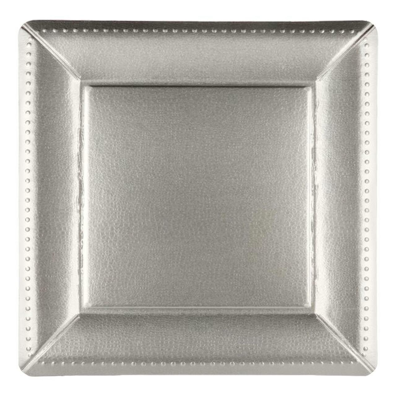 13" Silver Square Edge Beaded Disposable Paper Charger Plates (10 Count) - Set With Style