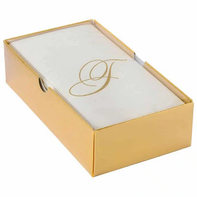 Gold Monogrammed Linen Look Guest Napkins - "T" (24ct) - Set With Style