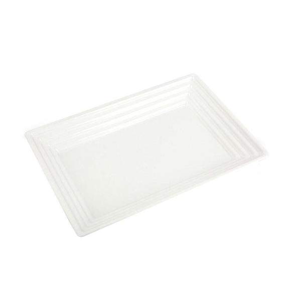 9" x 13" White Rectangular with Groove Rim Plastic Serving Trays (3 Count) - Set With Style
