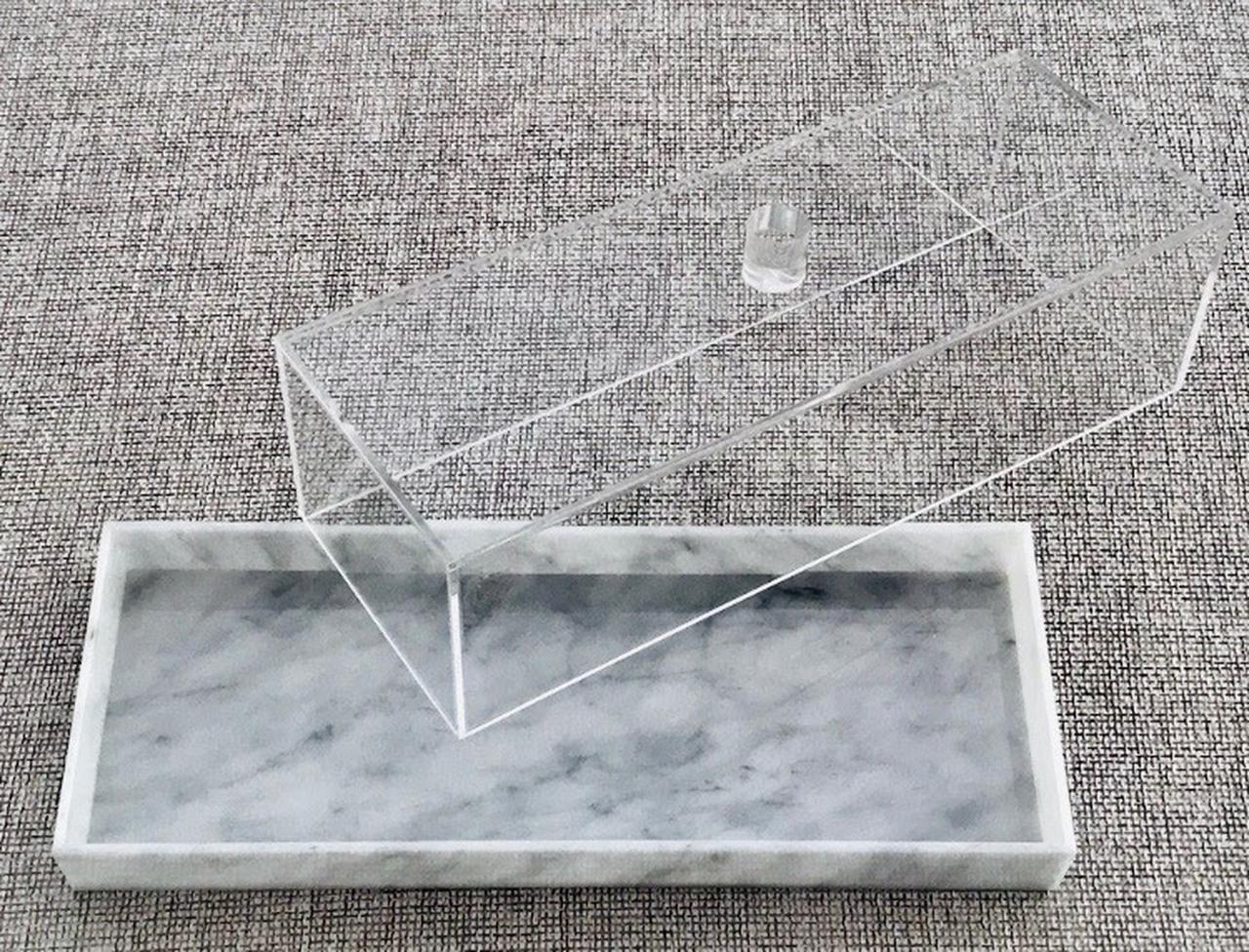 Large Rectangle Cake Display with Grey Marble Base, Lucite - Set With Style