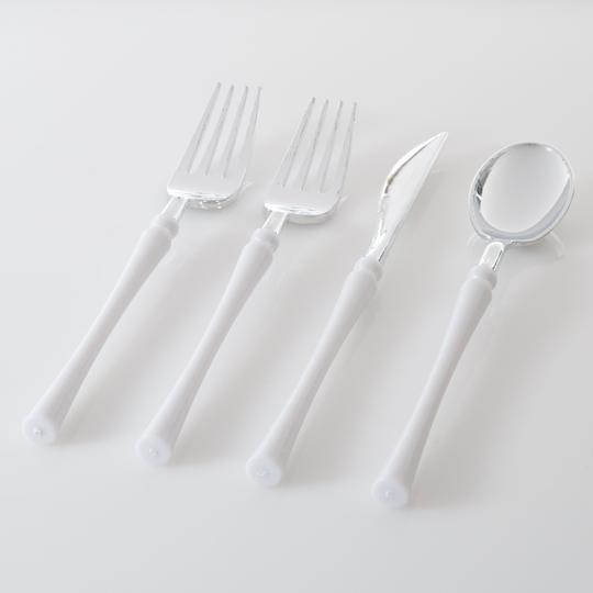 Neo Classic White • Silver Plastic Cutlery Set | 32 Pieces - Set With Style