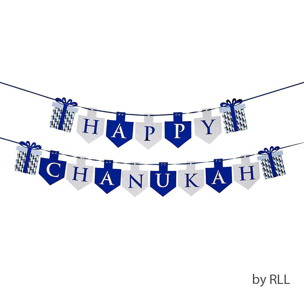 Happy Chanukah Blue/Silver Banner, 2 Ribbon Set - Set With Style