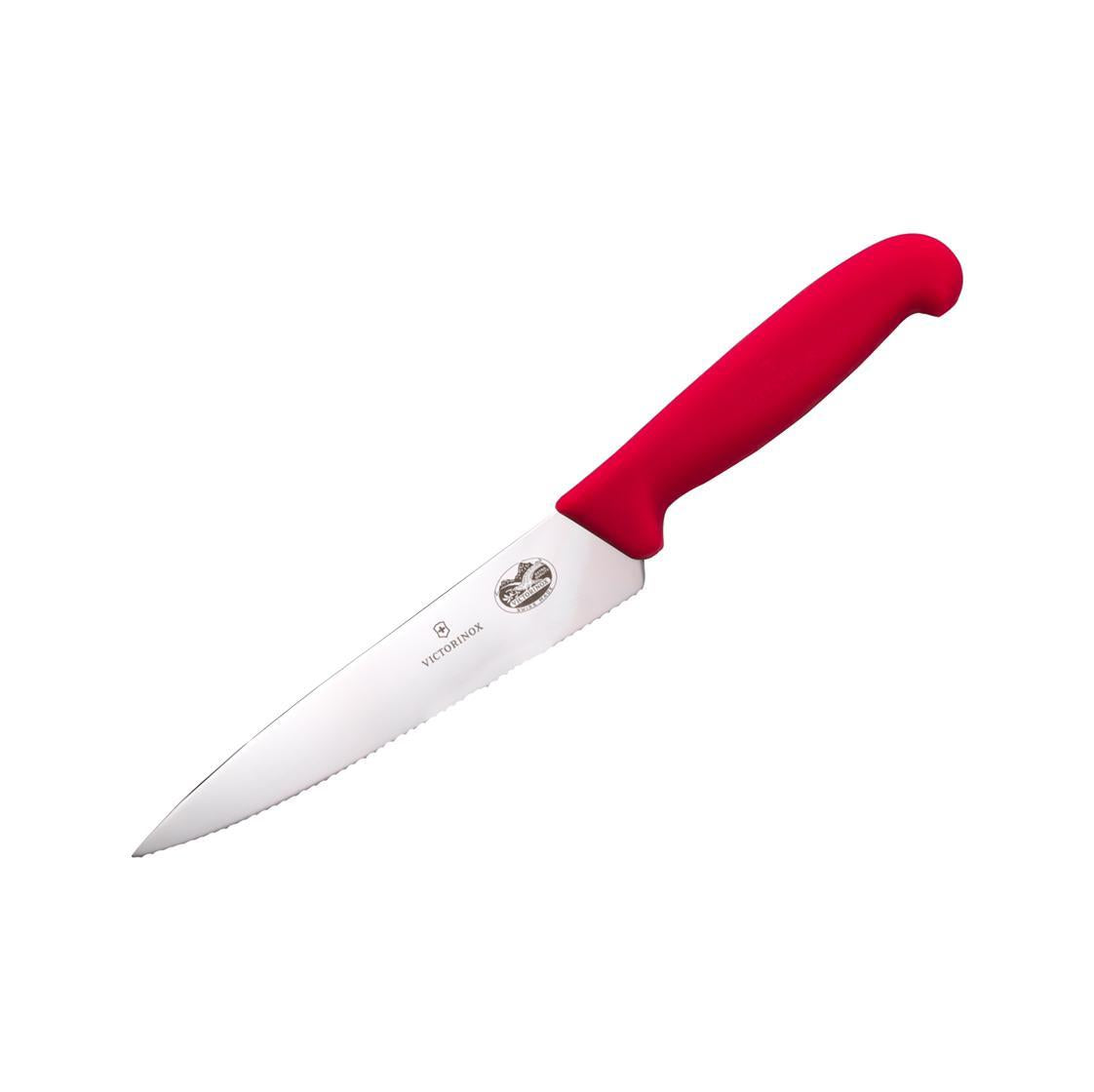 Victorinox - Fibrox Pro Chef Knife, Serrated, 6", Red - Set With Style