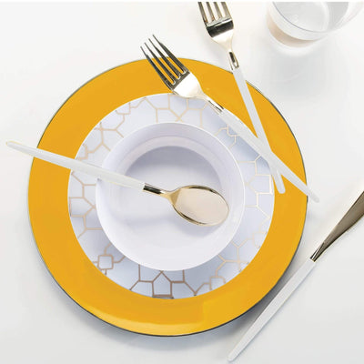 Yellow • Gold Round Plastic Plates | 10 Pack - Set With Style