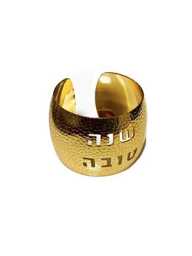 Shana Tova Metal Napkin Ring Gold (6 Count) - Set With Style
