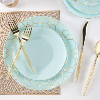 Round Mint • Gold Plastic Plates | 10 Pack - Set With Style
