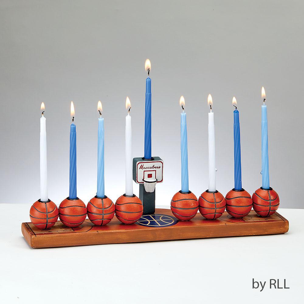 Hand Painted Resin Basketball Menorah - Set With Style