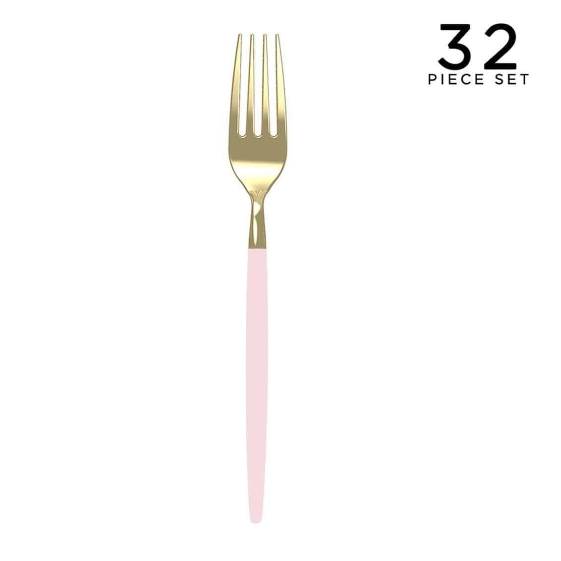 Chic Round Blush and Gold Fork Cutlery Pack | 32 Pieces - Set With Style