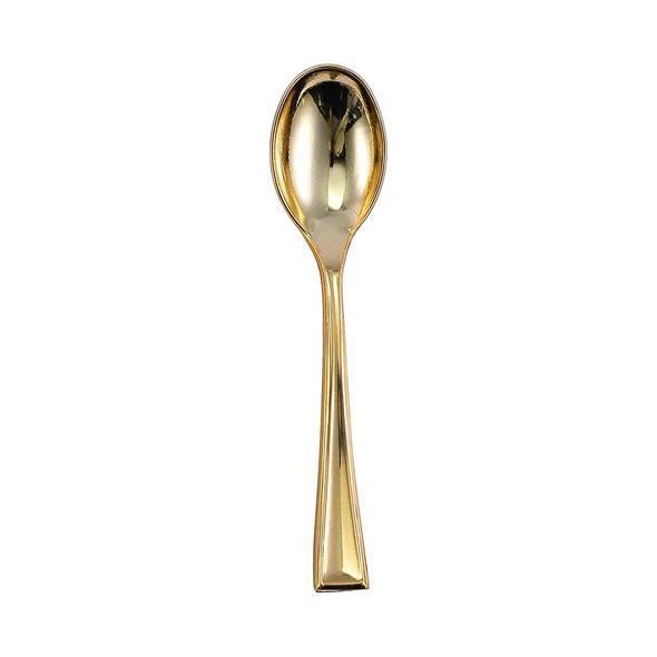 Shiny Metallic Gold Mini Plastic Disposable Tasting Spoons (24 Count) - Set With Style