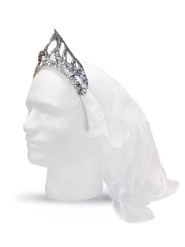 Silver Tiara with Veil (1 Count) - Set With Style