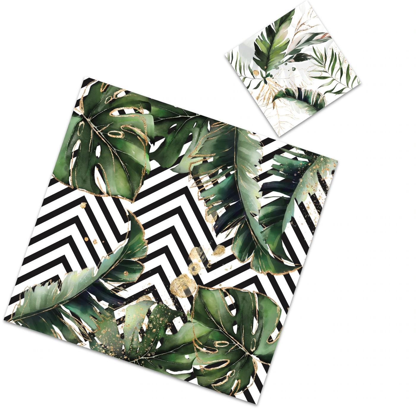 Tropical With Black Lines Paper Placemat With Coaster(12ct) - Set With Style