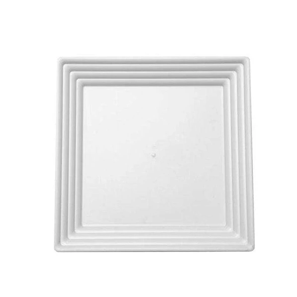 12" x 12" White Square with Groove Rim Plastic Serving Trays (3 Pack) - Set With Style