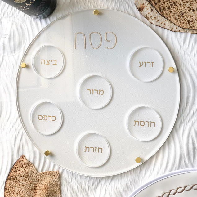 Lucite Seder Plate with Leatherette Backing, Gold - Set With Style