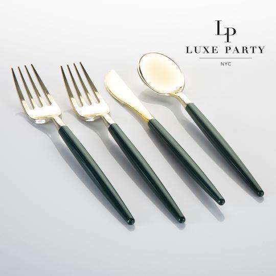 Emerald • Gold Plastic Cutlery Set | 32 Pieces (Service for 8) - Set With Style