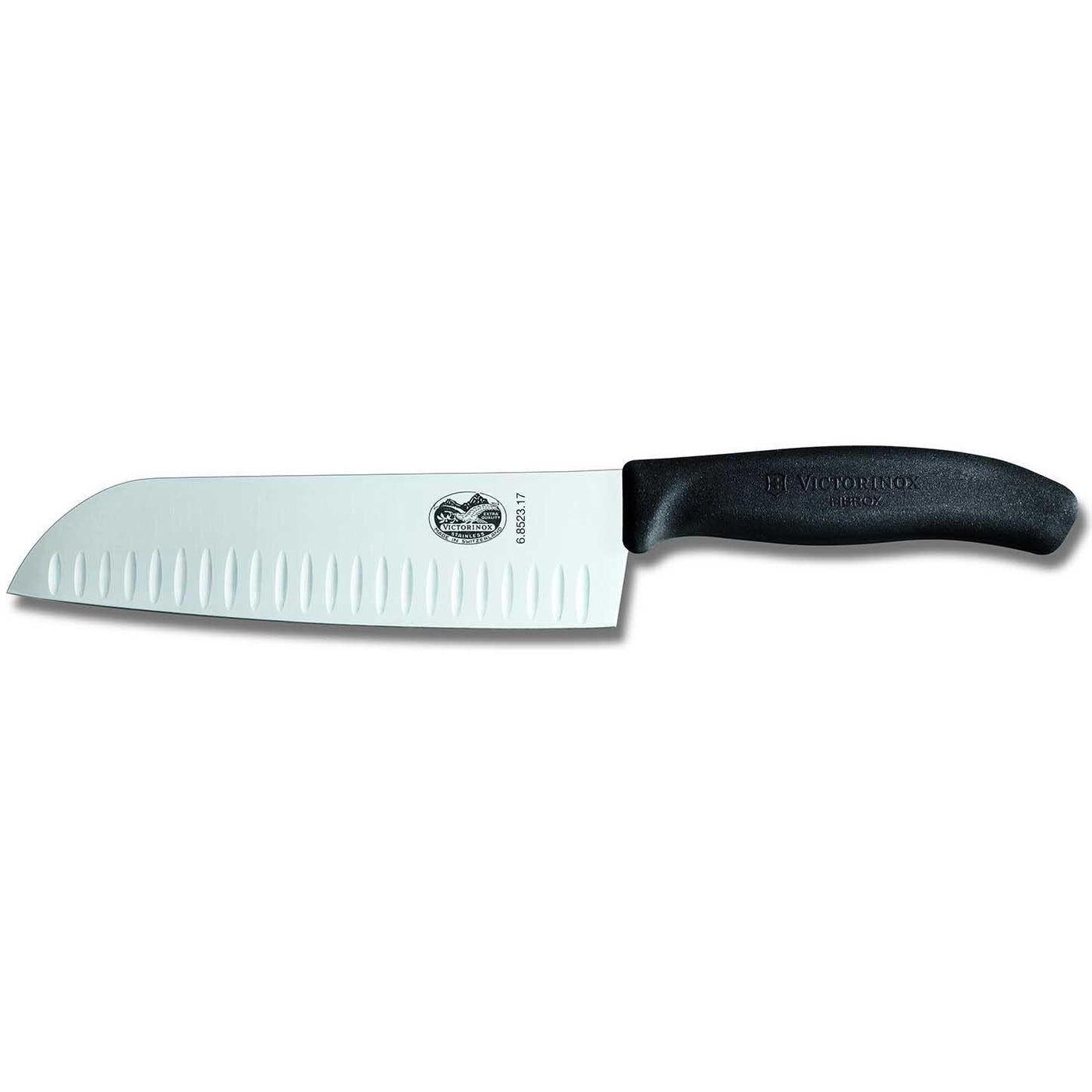 Victorinox - Swiss Classic Santoku Knife, Straight,Granton Blade, 7 ", Black (Blistered Pkg) - Set With Style