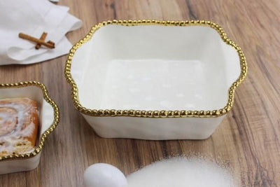 Square Baking Dish - White and Gold - Set With Style