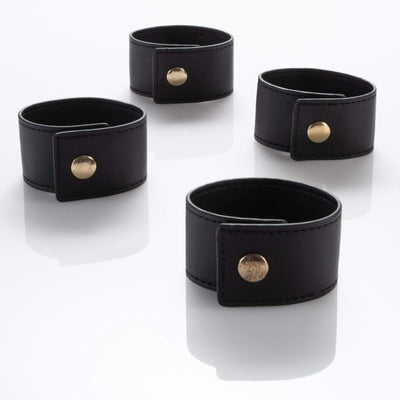Black Band and Gold Snap Faux Leather Napkin Rings | 4 Napkin Rings - Set With Style