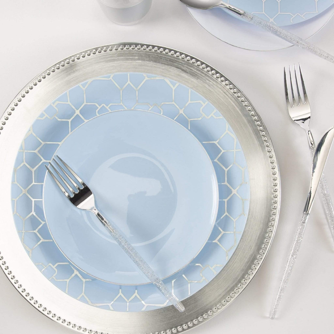 Round Ice Blue • Silver Plastic Plates | 10 Pack - Set With Style