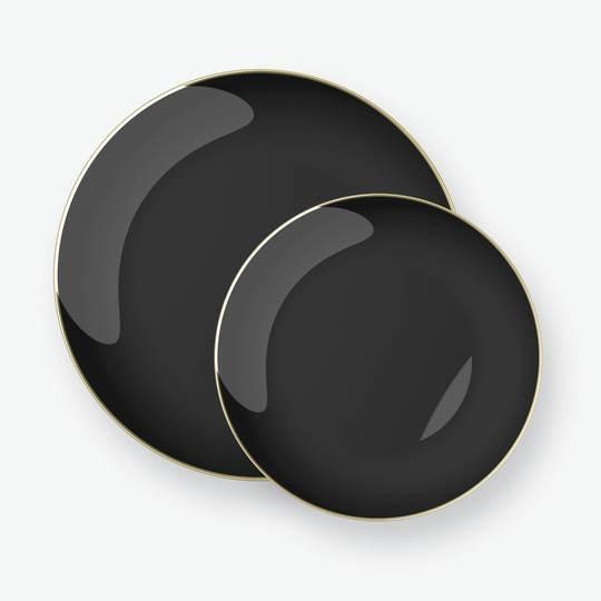 Round Black • Gold Plastic Plates | 10 Pack - Set With Style