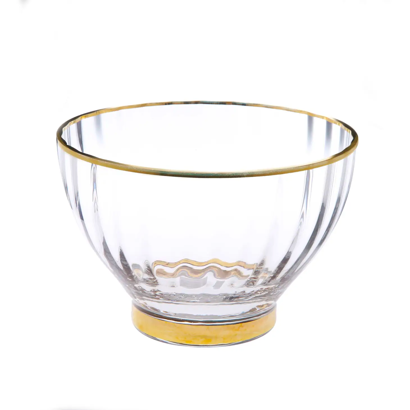 Textured Salad Bowl With Gold Rim and Base - Set With Style