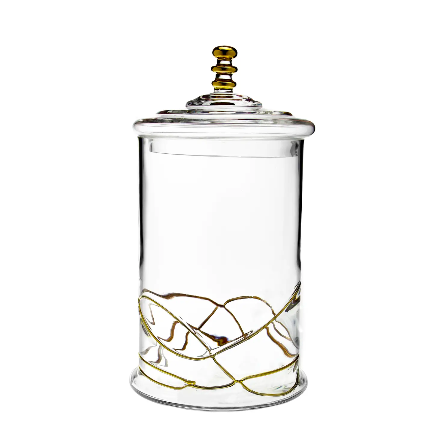 Large Glass Jar and Lid with 14k Gold Swirl Design - Set With Style