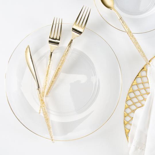 Round Clear • Gold Plastic Plates | 10 Pack - Set With Style