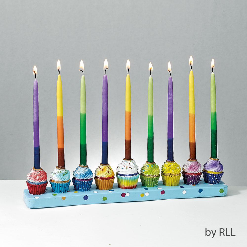 Hand Painted Resin Cupcakes Menorah - Set With Style