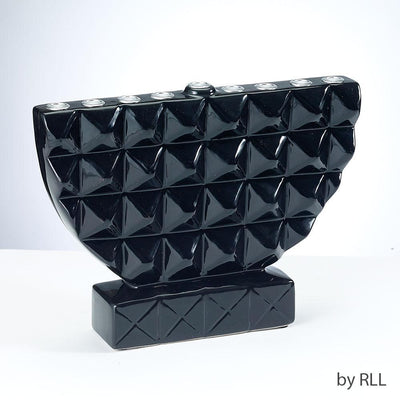 Black Geometric Hand-Painted Ceramic Menorah - Set With Style