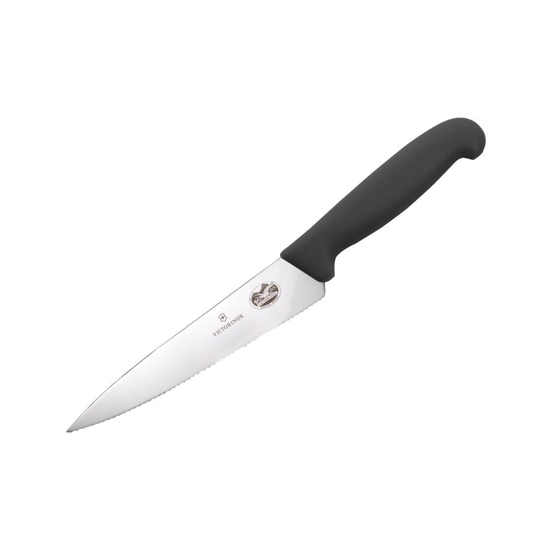 Victorinox - Fibrox Pro Chef Knife, Serrated, 6", Black - Set With Style