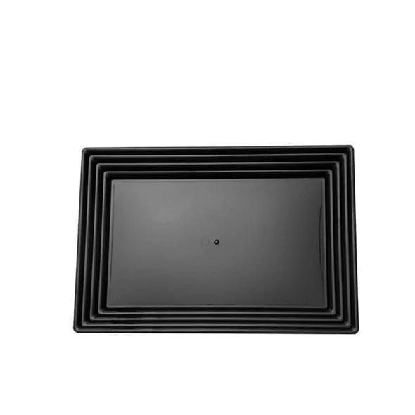 9" x 13" Black Rectangular with Groove Rim Plastic Serving Trays (3 Count) - Set With Style