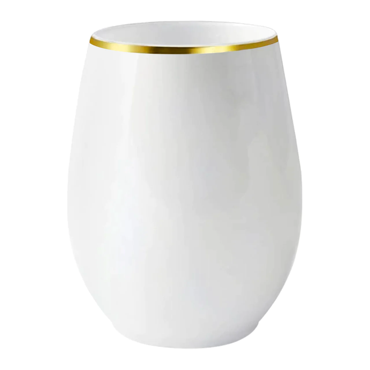 12 oz. Elegant Stemless Plastic Wine Glasses - White with Gold Rim (16 Count) - Set With Style