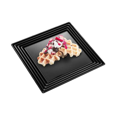 12" x 12" Black Square with Groove Rim Plastic Serving Trays (3 count) - Set With Style